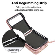For Motorola Razr 40 Long and Short Lanyard Zipper Card Slot Foldable Phone Case(Pink)