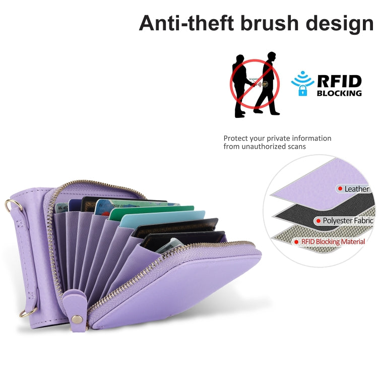 For Motorola Razr 40 Long and Short Lanyard Zipper Card Slot Foldable Phone Case(Purple)