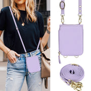 For Motorola Razr 40 Long and Short Lanyard Zipper Card Slot Foldable Phone Case(Purple)