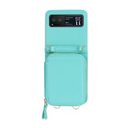 For Motorola Razr 40 Long and Short Lanyard Zipper Card Slot Foldable Phone Case(Mint Green)