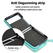 For Motorola Razr 40 Long and Short Lanyard Zipper Card Slot Foldable Phone Case(Mint Green)