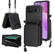 For Motorola Razr 40 Long and Short Lanyard Zipper Card Slot Foldable Phone Case(Black)
