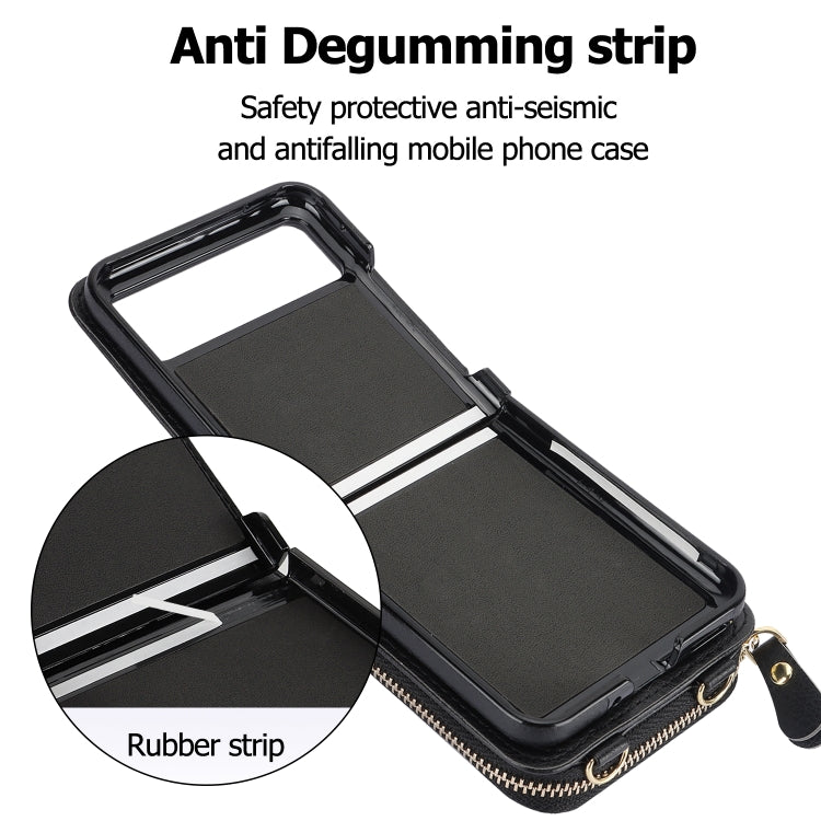 For Motorola Razr 40 Long and Short Lanyard Zipper Card Slot Foldable Phone Case(Black) - Motorola Cases by PMC TechLife | Online Shopping South Africa | PMC TechLife | Buy Now Pay Later Mobicred