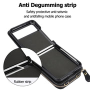 For Motorola Razr 40 Long and Short Lanyard Zipper Card Slot Foldable Phone Case(Black)