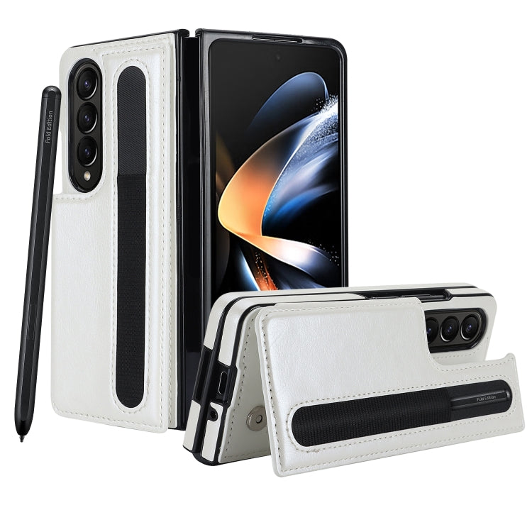 For Samsung Galaxy Z Fold4 Double Buckle Card Slot Foldable Phone Case with Pen Slot(White) - Galaxy Z Fold4 5G Cases by PMC TechLife | Online Shopping South Africa | PMC TechLife