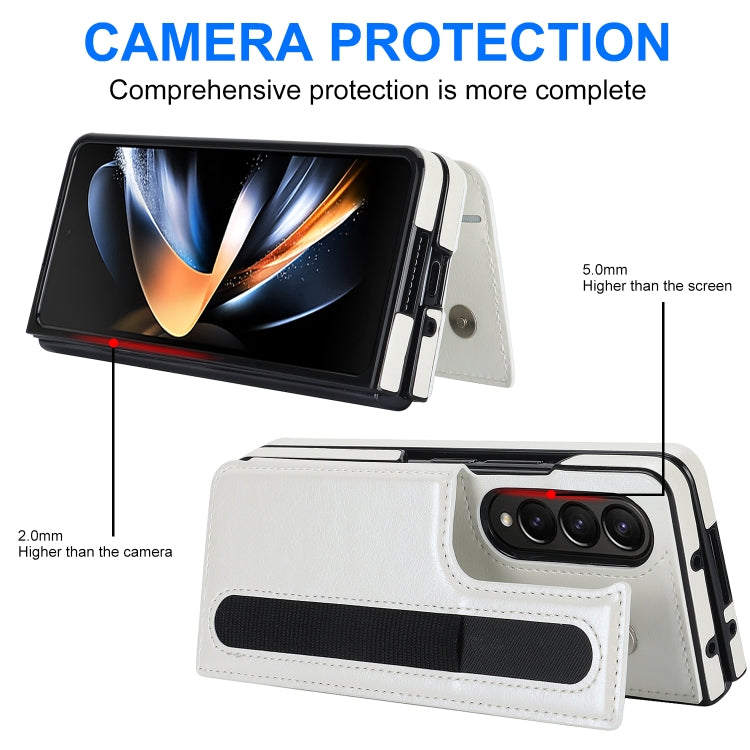 For Samsung Galaxy Z Fold4 Double Buckle Card Slot Foldable Phone Case with Pen Slot(White) - Galaxy Z Fold4 5G Cases by PMC TechLife | Online Shopping South Africa | PMC TechLife
