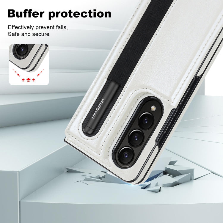 For Samsung Galaxy Z Fold4 Double Buckle Card Slot Foldable Phone Case with Pen Slot(White) - Galaxy Z Fold4 5G Cases by PMC TechLife | Online Shopping South Africa | PMC TechLife
