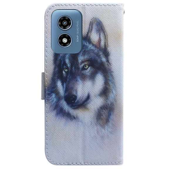 For Motorola Moto G Play 4G 2024 Coloured Drawing Flip Leather Phone Case(White Wolf)