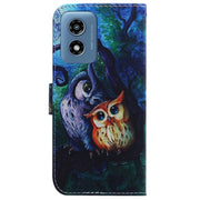 For Motorola Moto G Play 4G 2024 Coloured Drawing Flip Leather Phone Case(Oil Painting Owl)