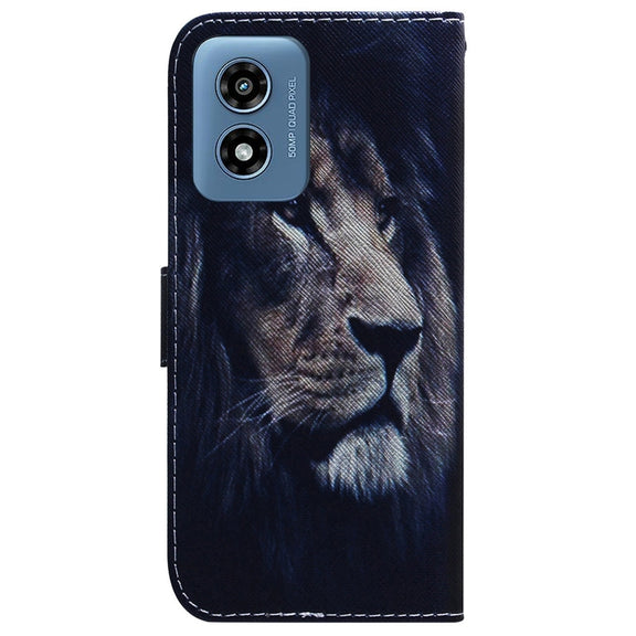 For Motorola Moto G Play 4G 2024 Coloured Drawing Flip Leather Phone Case(Lion)