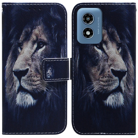 For Motorola Moto G Play 4G 2024 Coloured Drawing Flip Leather Phone Case(Lion)