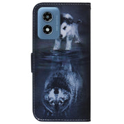 For Motorola Moto G Play 4G 2024 Coloured Drawing Flip Leather Phone Case(Wolf and Dog)