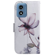 For Motorola Moto G Play 4G 2024 Coloured Drawing Flip Leather Phone Case(Magnolia)