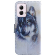 For Motorola Moto G Power 5G 2024 Coloured Drawing Flip Leather Phone Case(White Wolf)