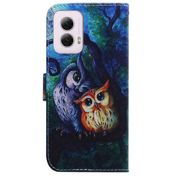 For Motorola Moto G Power 5G 2024 Coloured Drawing Flip Leather Phone Case(Oil Painting Owl)