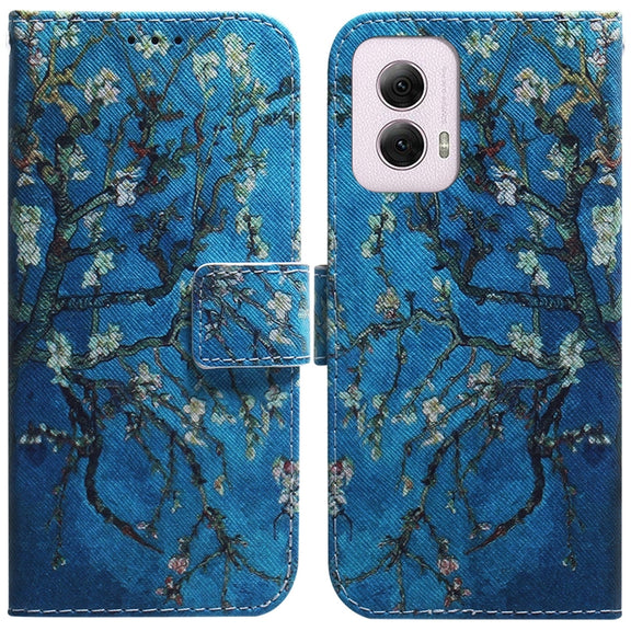 For Motorola Moto G Power 5G 2024 Coloured Drawing Flip Leather Phone Case(Apricot)