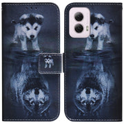 For Motorola Moto G Power 5G 2024 Coloured Drawing Flip Leather Phone Case(Wolf and Dog)