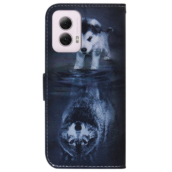 For Motorola Moto G Power 5G 2024 Coloured Drawing Flip Leather Phone Case(Wolf and Dog)