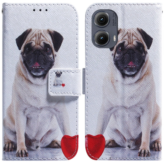 For Motorola Edge 2024 Coloured Drawing Flip Leather Phone Case(Pug)