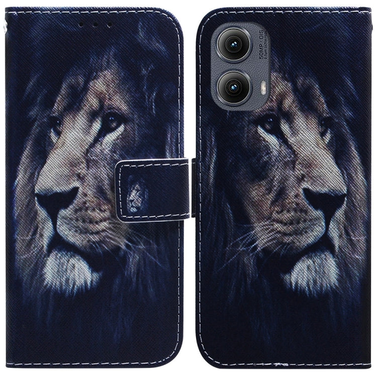 For Motorola Edge 2024 Coloured Drawing Flip Leather Phone Case(Lion) - Motorola Cases by PMC Jewellery | Online Shopping South Africa | PMC Jewellery | Buy Now Pay Later Mobicred