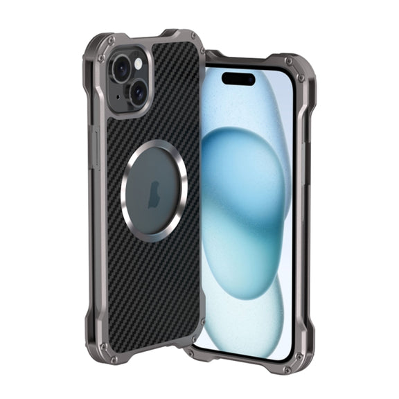 For iPhone 15 Plus R-JUST RJ51 Hollow MagSafe Magnetic Metal Phone Case(Space Grey)