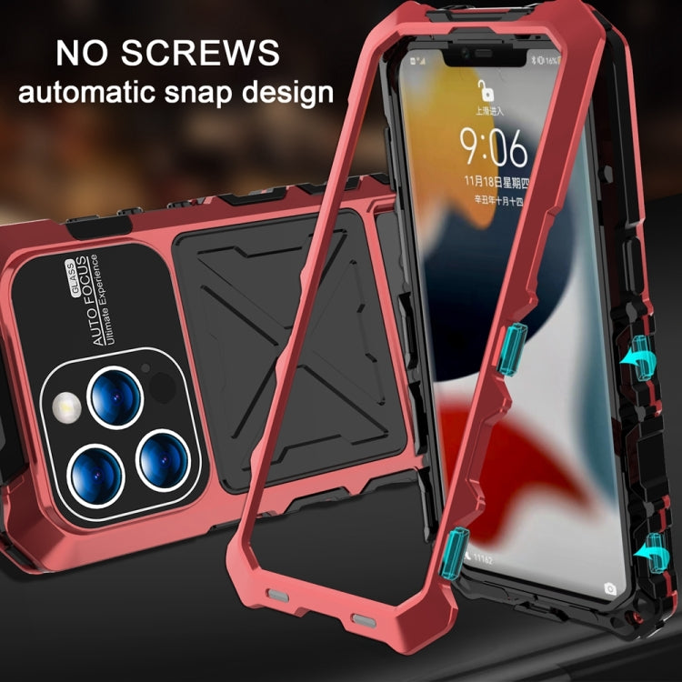 For iPhone 15 Pro Max R-JUST Metal + Silicone + Tempered Glass Life Waterproof Phone Case with Holder(Red) - iPhone 15 Pro Max Cases by R-JUST | Online Shopping South Africa | PMC TechLife | Buy Now Pay Later Mobicred