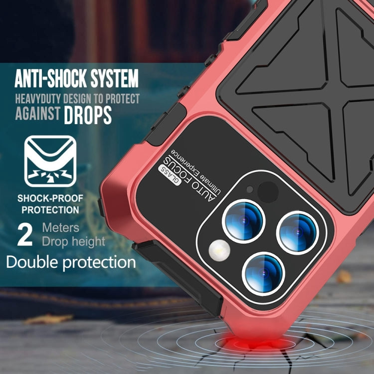 For iPhone 15 Pro Max R-JUST Metal + Silicone + Tempered Glass Life Waterproof Phone Case with Holder(Red) - iPhone 15 Pro Max Cases by R-JUST | Online Shopping South Africa | PMC TechLife | Buy Now Pay Later Mobicred