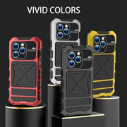 For iPhone 15 Pro Max R-JUST Metal + Silicone + Tempered Glass Life Water-resistant Phone Case with Holder(Red)
