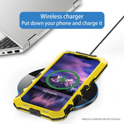 For iPhone 15 Pro Max R-JUST Metal + Silicone + Tempered Glass Life Water-resistant Phone Case with Holder(Yellow)