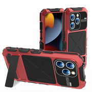 For iPhone 15 Pro R-JUST Metal + Silicone + Tempered Glass Life Water-resistant Phone Case with Holder(Red)