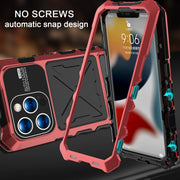 For iPhone 15 Pro R-JUST Metal + Silicone + Tempered Glass Life Water-resistant Phone Case with Holder(Red)