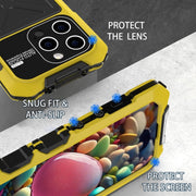For iPhone 15 Pro R-JUST Metal + Silicone + Tempered Glass Life Water-resistant Phone Case with Holder(Yellow)