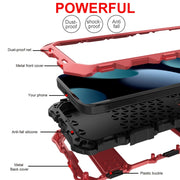 For iPhone 15 Plus R-JUST Metal + Silicone + Tempered Glass Life Water-resistant Phone Case with Holder(Red)