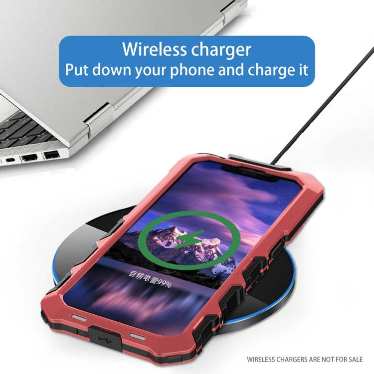 For iPhone 15 Plus R-JUST Metal + Silicone + Tempered Glass Life Waterproof Phone Case with Holder(Red) - iPhone 15 Plus Cases by R-JUST | Online Shopping South Africa | PMC TechLife | Buy Now Pay Later Mobicred