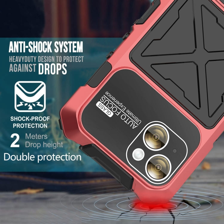 For iPhone 15 Plus R-JUST Metal + Silicone + Tempered Glass Life Waterproof Phone Case with Holder(Red) - iPhone 15 Plus Cases by R-JUST | Online Shopping South Africa | PMC TechLife | Buy Now Pay Later Mobicred