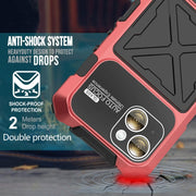 For iPhone 15 Plus R-JUST Metal + Silicone + Tempered Glass Life Water-resistant Phone Case with Holder(Red)