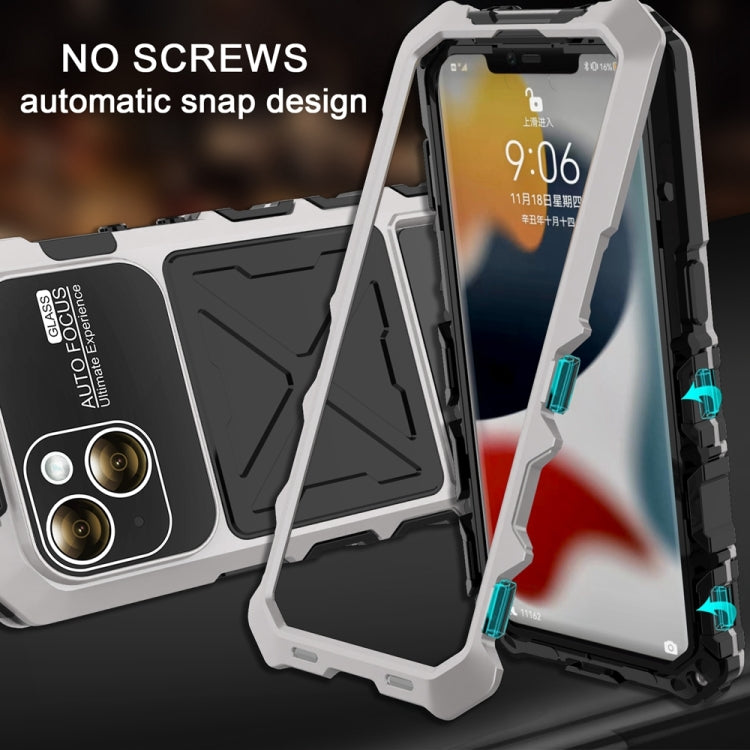 For iPhone 15 Plus R-JUST Metal + Silicone + Tempered Glass Life Waterproof Phone Case with Holder(Silver) - free shipping - PMC TechLife - Order now!