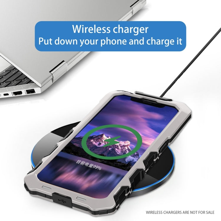 For iPhone 15 Plus R-JUST Metal + Silicone + Tempered Glass Life Waterproof Phone Case with Holder(Silver) - free shipping - PMC TechLife - Order now!