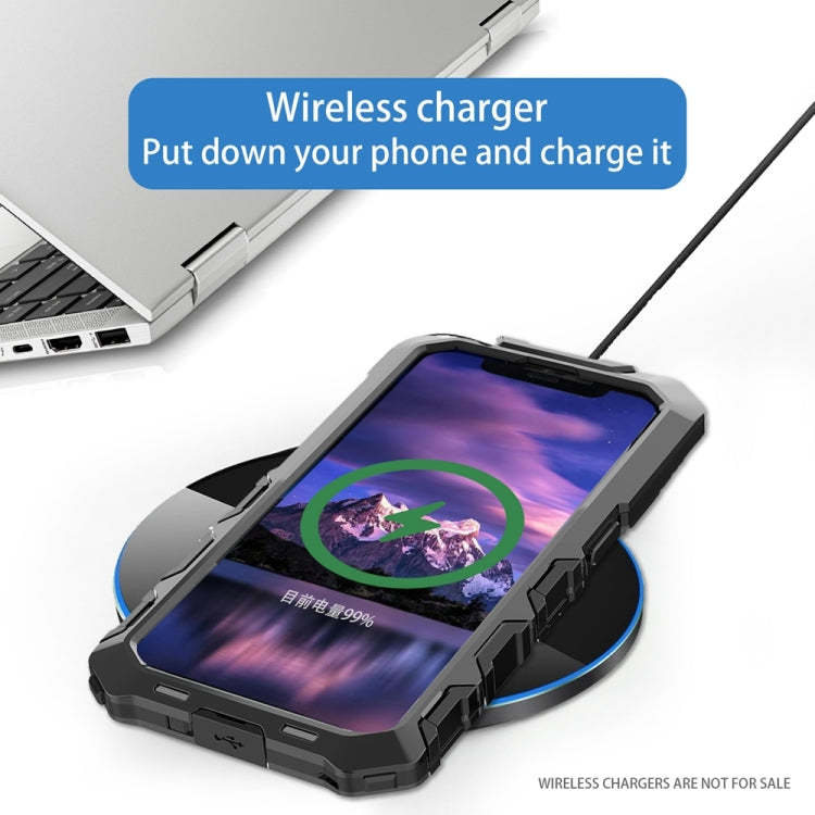 For iPhone 15 R-JUST Metal + Silicone + Tempered Glass Life Water-resistant Phone Case with Holder(Black)