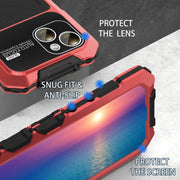 For iPhone 15 R-JUST Metal + Silicone + Tempered Glass Life Water-resistant Phone Case with Holder(Red)