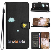 For iPhone 16e Cartoon Cats Leather Phone Case(Black)