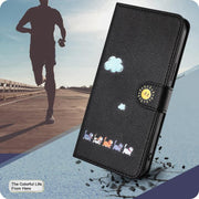 For iPhone 16e Cartoon Cats Leather Phone Case(Black)