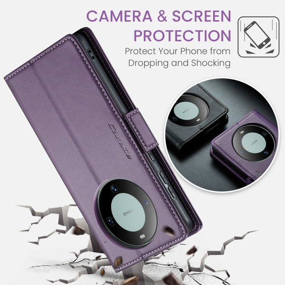 For Huawei Mate 60 CaseMe 023 Butterfly Buckle Litchi Texture RFID Anti-theft Leather Phone Case(Pearly Purple)