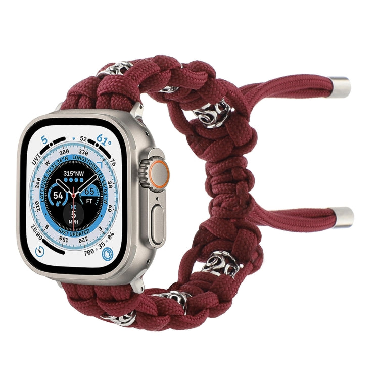 For Apple Watch Ultra 2 49mm Silk Silver Beads Braided Watch Band(Wine Red) - Watch Bands by PMC TechLife | Online Shopping South Africa | PMC TechLife