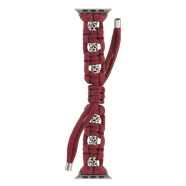 For Apple Watch Series 8 41mm Silk Silver Beads Braided Watch Band(Wine Red)