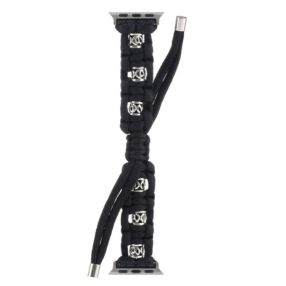 For Apple Watch Series 7 45mm Silk Silver Beads Braided Watch Band(Black)