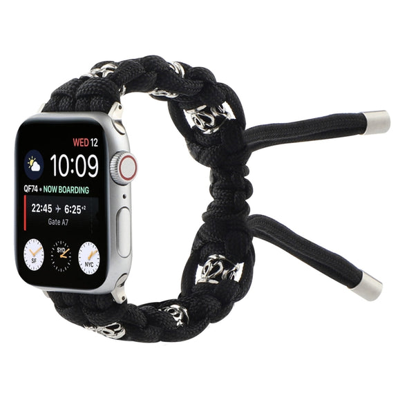 For Apple Watch Series 7 45mm Silk Silver Beads Braided Watch Band(Black)