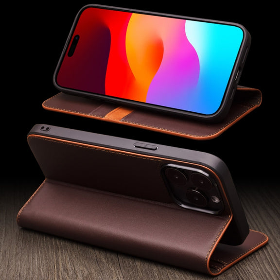 For iPhone 15 Pro Max QIALINO Classic Gen2 Genuine Leather Phone Case(Black)