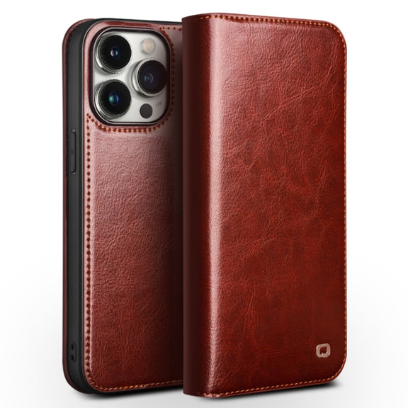 For iPhone 15 Pro QIALINO Classic Genuine Leather Phone Case(Brown)