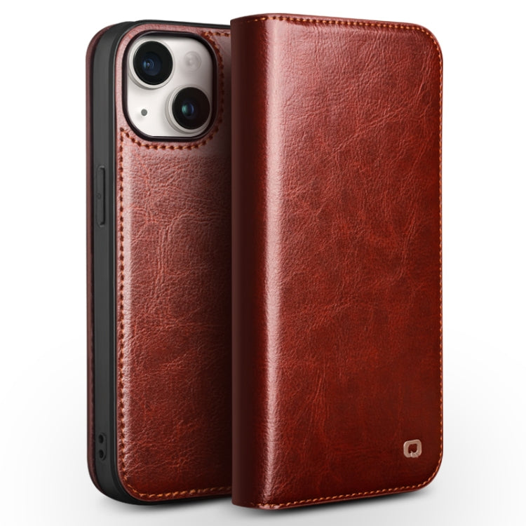 For iPhone 15 Plus QIALINO Classic Genuine Leather Phone Case(Brown) - free shipping - PMC Jewellery - Order now!